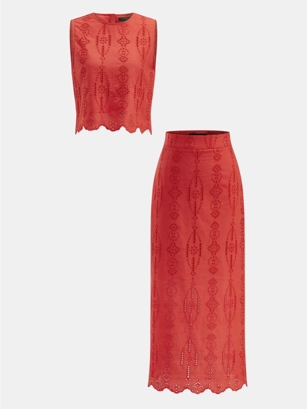 Commense Cotton Eyelet Embroidery Top & Midi Skirt Set Size Small NWT - Picture 2 of 10